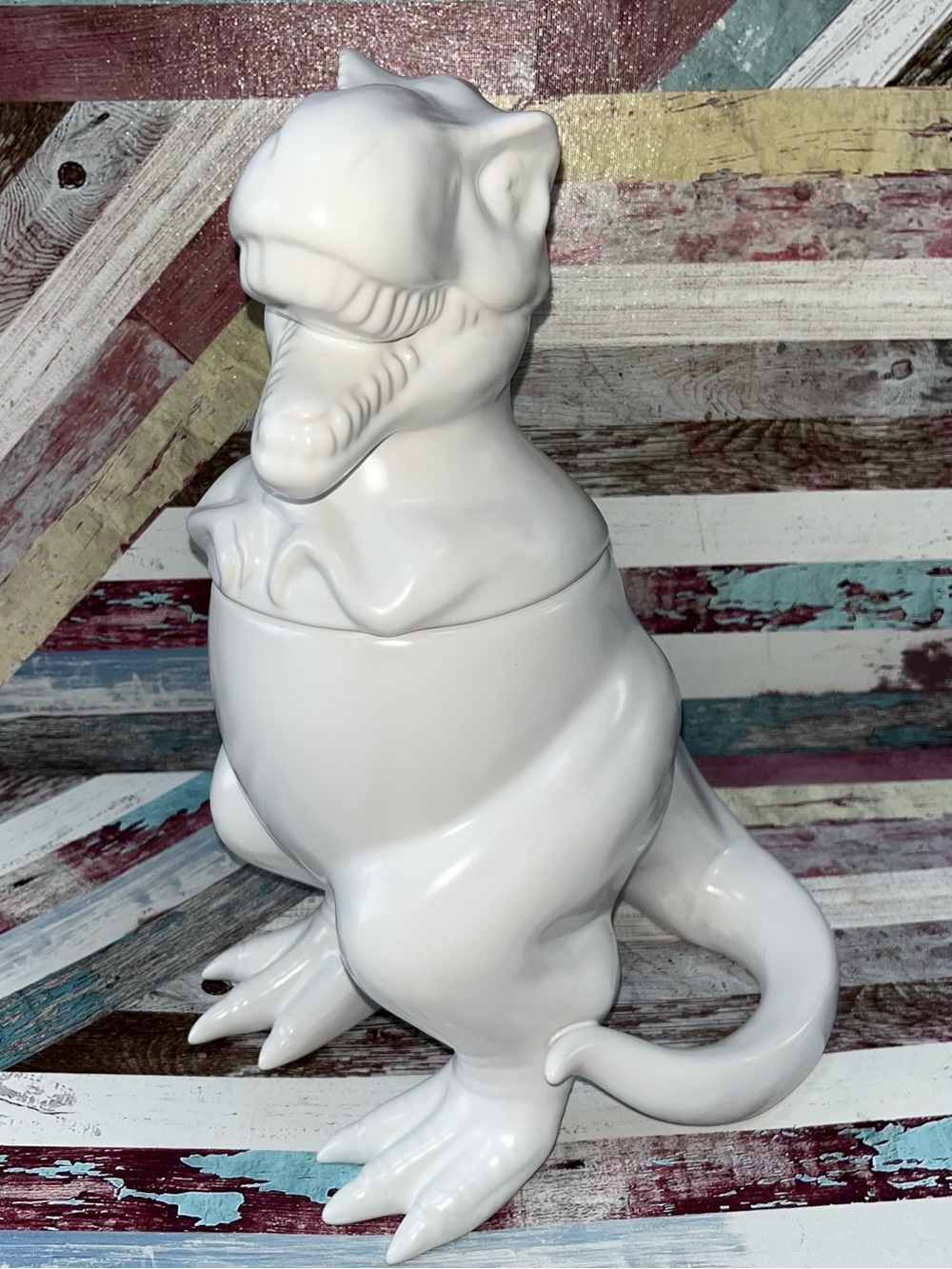 Target Threshold T-Rex Dinosaur Cookie Jar EUC White Ceramic Stoneware RARE
